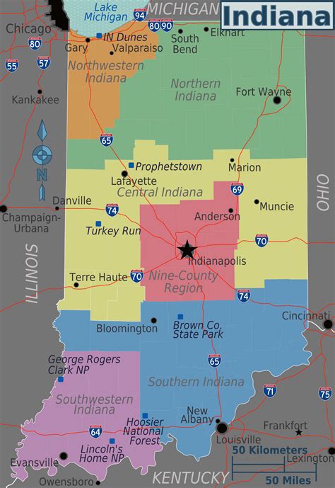 Large detailed regions map of Indiana state. Indiana state large ...