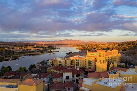 Sunset aerial view of the beautiful Lake Las Vegas area Photograph by ...