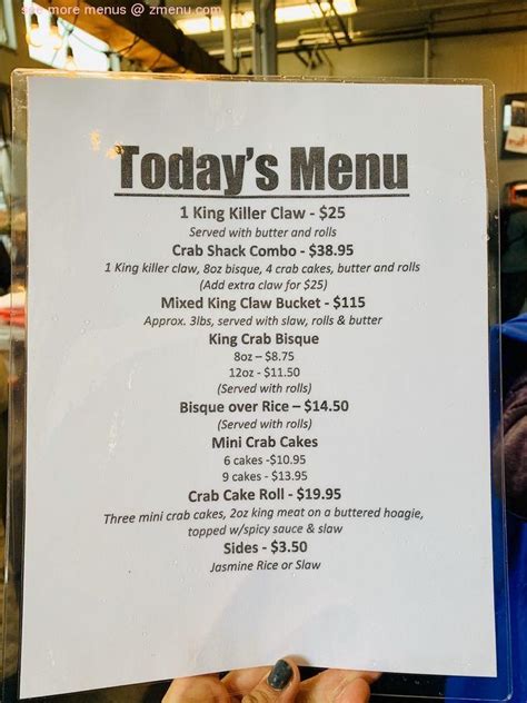 Menu at Tracy’s King Crab Shack restaurant, Juneau, 432 S Franklin St