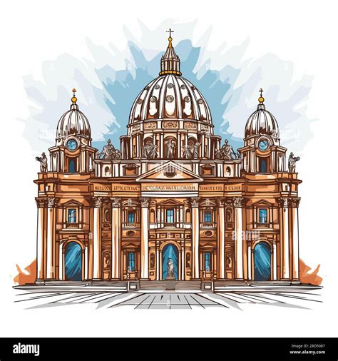 Saint Peter's Basilica. Basilica of Saint Peter hand-drawn comic illustration. Vector doodle ...