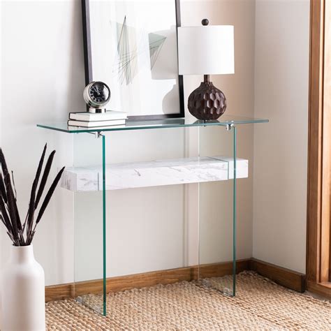 Safavieh Kayley Rectangular Modern Glass Console Table, Faux Marble - Walmart.com - Walmart.com