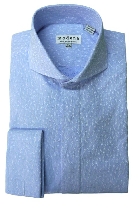 Modena - Blue Textured Floral Cutaway Collar Dress Shirt ...