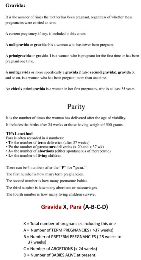 Obstetric formula ... Note: For Parity (*) TPAL #Gravida #Parity ...