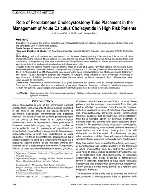 (PDF) Role Of Percutaneous Cholecystostomy Tube Placement In The Management Of Acute Calculus ...