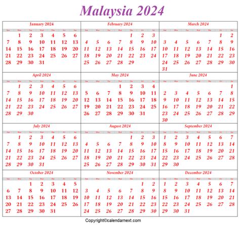 Printable 2024 Calendar With Holidays Malaysia - Trixy Esmeralda