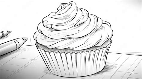Premium Photo | A black and white sketch of a cupcake with a cream ...