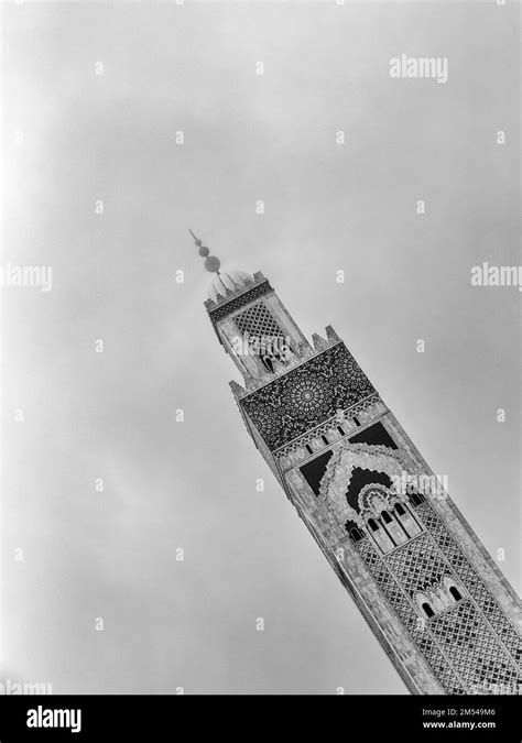 Minaret, tower of the Hassan II Mosque, Moorish architecture with ornaments and arabesques ...