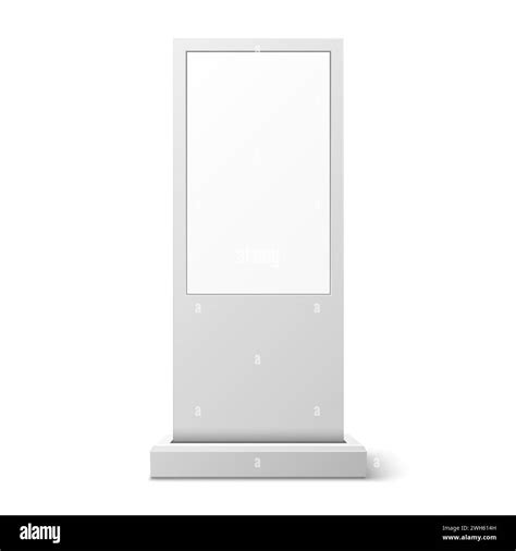 Touch screen kiosk, outdoor white stand mockup. Realistic 3d vector modern interactive display ...