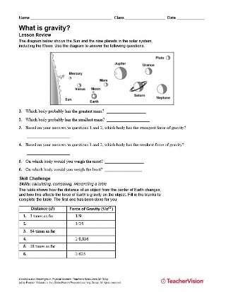 What Is Gravity? Printable (6th - 12th Grade) - TeacherVision