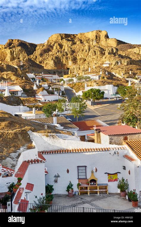 Landscape view of Troglodyte cave dwellings, Guadix, Andalucia, Spain ...