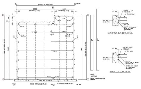 Roof framing plan with purlin concrete details dwg file - Cadbull