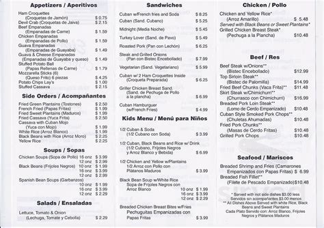 Elena's Cuban Cafe menu in Lakeland, Florida, USA