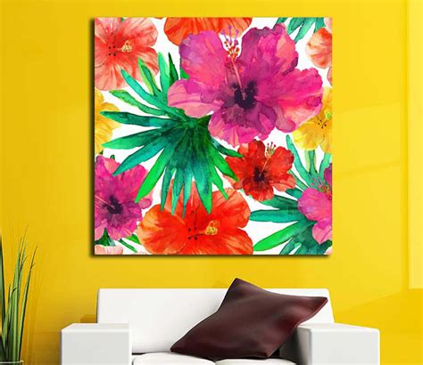 Buy Abstract Watercolor Multicolor Hibiscus Flowers Canvas Painting ...