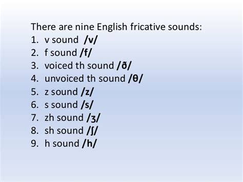 Fricatives of English