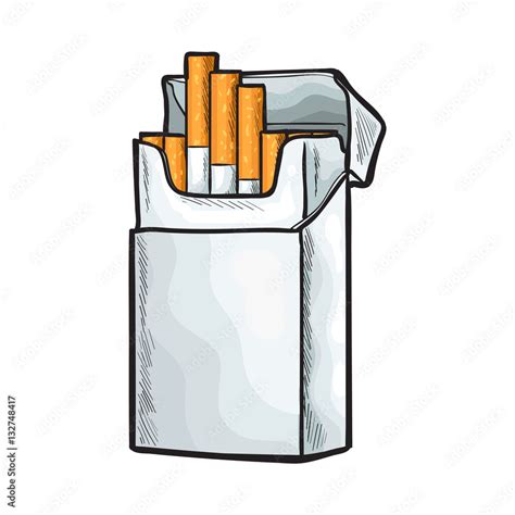 Unlabeled standing open pack of cigarettes, sketch vector illustration ...