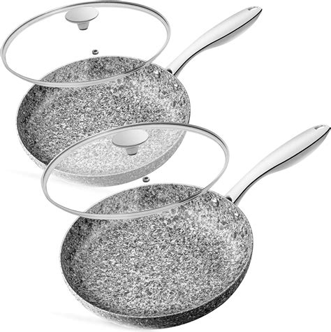 Amazon.com: MICHELANGELO Frying Pan Set with Lid, 8" & 10" Granite Frying Pan Set with 100% APEO ...