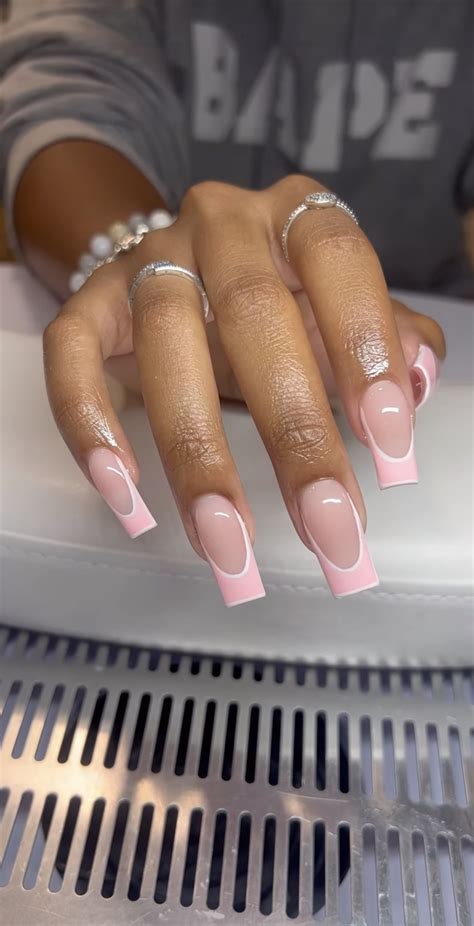 French Tip Acrylic Nails, Colored Acrylic Nails, Short Square Acrylic ...