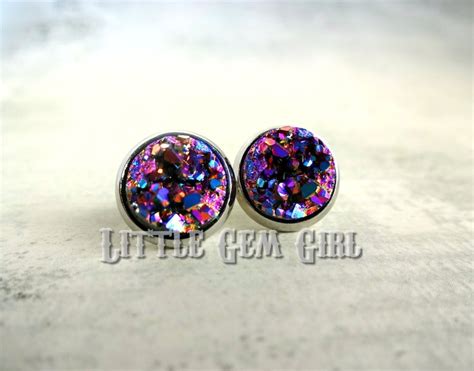 Purple Druzy Quartz Earrings Mardi Gras Earrings 10 or - Etsy