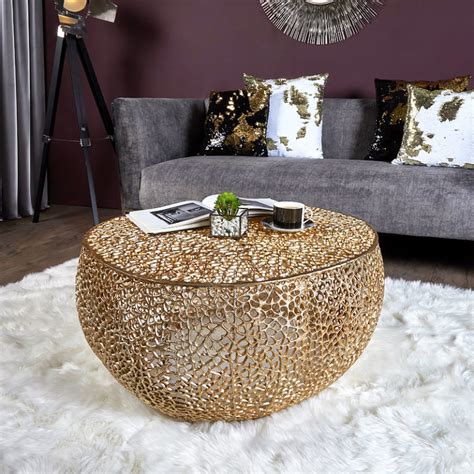 Coralie Gold Large Oval Metal Coffee Table With A Coral Pattern | Picture Perfect Home