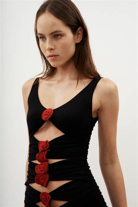 Magda Butrym V Neck Bandage Red Roses Black Dress – Désordre Boutique