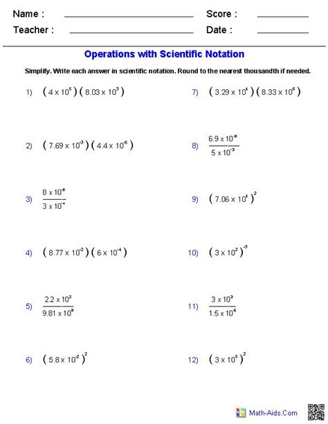 Operations with Scientific Notation MathAids.Com Pinterest Worksheets and Scientific notation ...