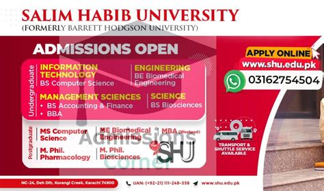 Salim Habib University Karachi Admissions Spring 2023