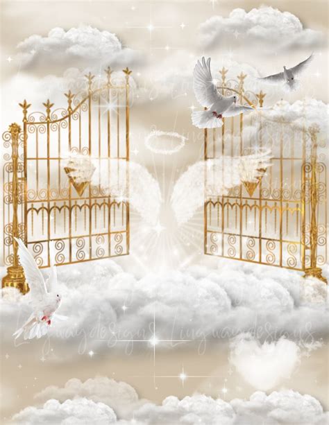 Tan Neutral Sky Gold Heavens Gate Angel Wings Memorial Background PNG ...