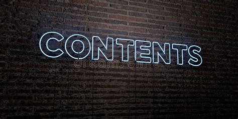 CONTENTS -Realistic Neon Sign on Brick Wall Background - 3D Rendered ...