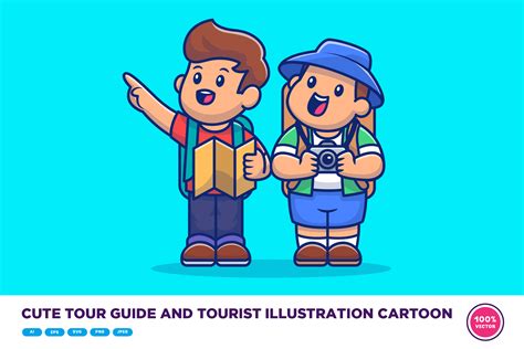 Cute Tour Guide and Tourist Illustration Graphic by catalyststuff ...