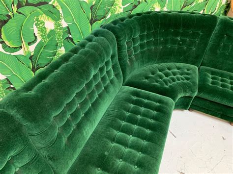 Midcentury Green Velvet Tufted Sectional Sofa at 1stDibs | green velvet ...