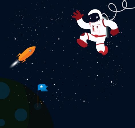 Space background astronaut spaceship flag icons ornament Free vector in Adobe Illustrator ai ...