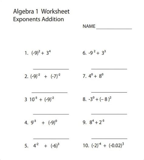 Basic Algebra Worksheets Printable