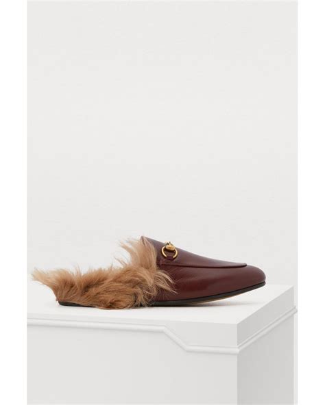 Gucci Princetown Fur Loafers in Brown | Lyst