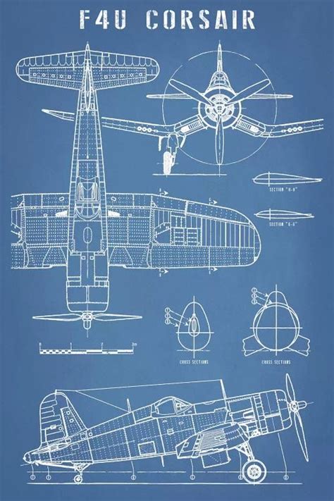 F4U Corsair Vintage Navy Airplane Blue - Art Print | Action Blueprints