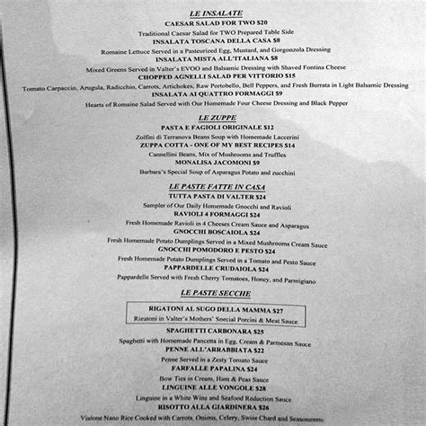 Valter’s Osteria menu – SLC menu