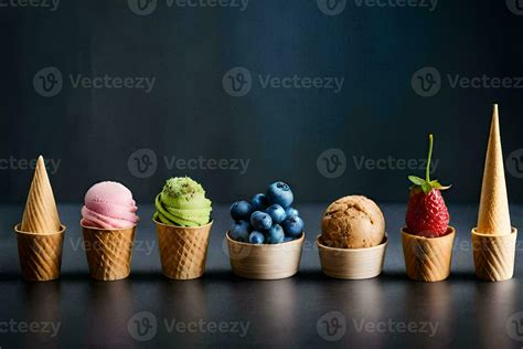 different types of ice cream in cones. AI-Generated 30154751 Stock ...