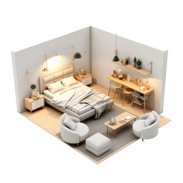 Bedroom Furniture Isometric View 3d Render, 3d, Render, Interior PNG Transparent Image and ...