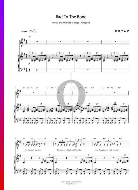 Bad To The Bone (George Thorogood & The Destroyers) Piano Sheet Music - OKTAV