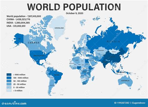 World Population On Political Map With Scale, Borders And Countries ...