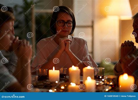 Family Praying before Dinner at Home Stock Photo - Image of enjoyment ...