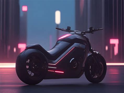 Premium Photo | Futuristic concept motorbike in city background generative ai