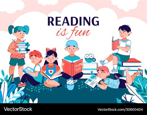 Reading is fun banner with children books Vector Image