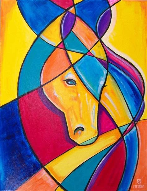 Favorite Horse Original Cubism abstract painting 24 x