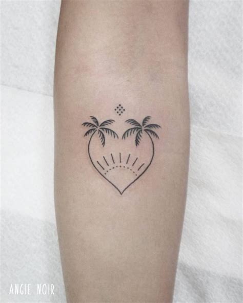 Heart-shaped palm trees tattoo - Tattoogrid.net