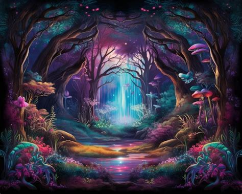 Premium AI Image | an illustration of a magical forest at night