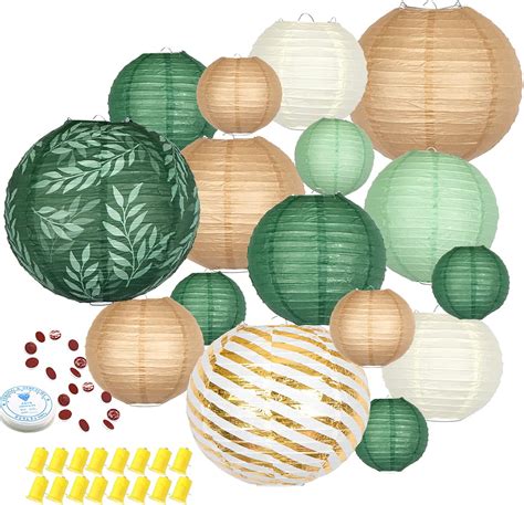 Hanging Paper Lanterns Decorative, Green Brown Paper Lanterns Ceiling Party Decorations with 16 ...