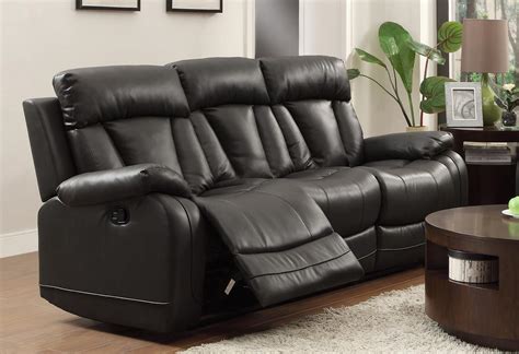 Homelegance Ackerman Double Reclining Sofa - Black Bonded Leather Match ...