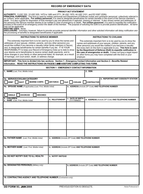 DD Form 93 – Record of Emergency Data - DD Forms