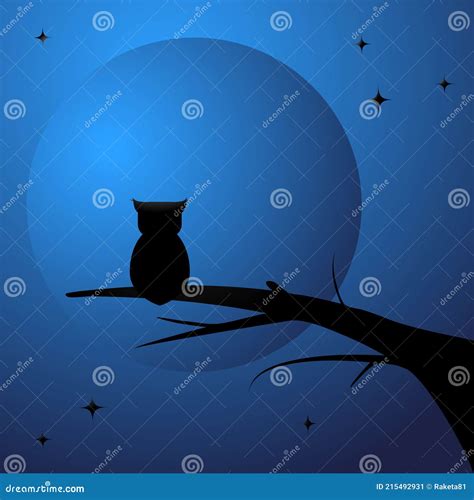 Halloween, Night Sky and Moon, Night Landscape Illustration, Owl Silhouette Stock Illustration ...