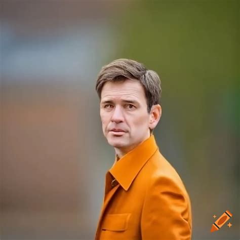 Middle-aged man in orange coat on Craiyon